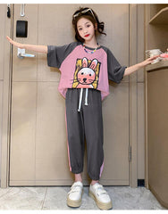 FU14042024-74 تريننج بناتي صيفي قطعتين ( بلوزة + بنطلون )