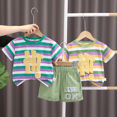 SSX220824-9 طقم ولادي قطعتين ( بلوزة قطنية + شورت ) توب كوليتي