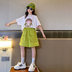 FU14042024-40 طقم بناتي صيفي قطعتين ( بلوزة + شورت)