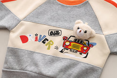 SSX220824-143 ترينج دبدوب قطن ربيعي خريفي قطعتين (بلوزة + بنطلون)