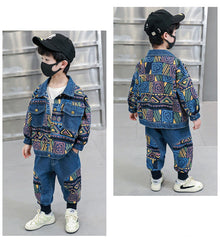 RM1227-22 طقم جينز ولادي مميز بجي قطعتين ( جكيت+ بنطلون)