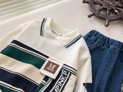 SSX220824-109 طقم ولادي قطعتين ( بلوزة + بنطلون جينز)