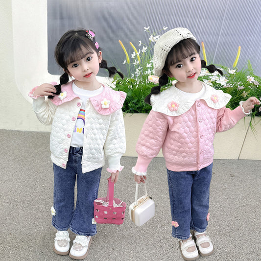 AO0508-64 طقم بناتي 3 قطع ( بلوزة + جكيت + بنطلون جينز )