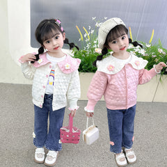 AO0508-64 طقم بناتي 3 قطع ( بلوزة + جكيت + بنطلون جينز )