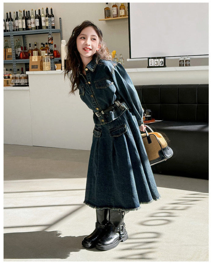 WZH191124-7 طقم جينز قطعتين ( جكيت + تنورة + حزام خصر)