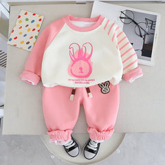 SSN040924-43 طقم ولادي قطن دافي خريفي ربيعي قطعتين (بلوزة + بنطلون )