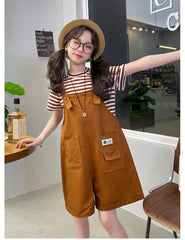 RM150424-15 طقم بناتي صيفي قطعتين ( بلوزة + افرهول)