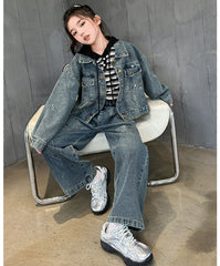 WZH191124-10 طقم جينز قطعتين (جكيت + بنطلون )