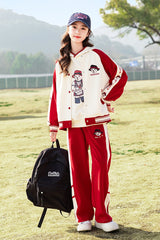 RM090424-3 بدلة سبورت قطني بناتي 3 قطع ( بلوزة + جكيت + بنطلون )