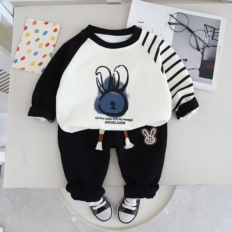 SSN040924-43 طقم ولادي قطن دافي خريفي ربيعي قطعتين (بلوزة + بنطلون )