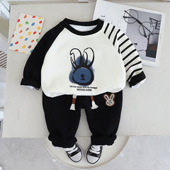 SSN040924-43 طقم ولادي قطن دافي خريفي ربيعي قطعتين (بلوزة + بنطلون )