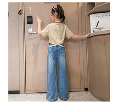 FU14042024-17 طقم بناتي قطعتين ( بلوزة + بنطلون جينز)