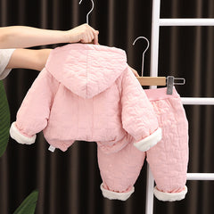 SSN040924-27 طقم بناتي شتوي قطعتين مبطن فرو بالكامل ( بلوزة + بنطلون)