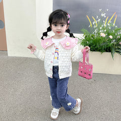 AO0508-64 طقم بناتي 3 قطع ( بلوزة + جكيت + بنطلون جينز )