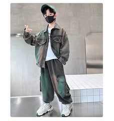 WZH301124-24 طقم جينز ولادي قطعتين ( جكيت + بنطلون)