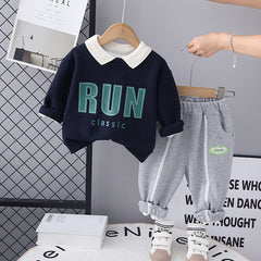 SSX220824-19 طقم ولادي شتوي تقيل مبطن فرو بالكامل قطعتين ( بلوزة + بنطلون)