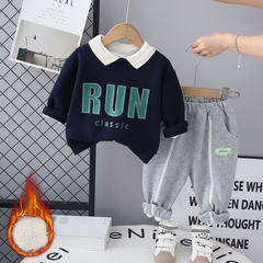 SSX220824-19 طقم ولادي شتوي تقيل مبطن فرو بالكامل قطعتين ( بلوزة + بنطلون)