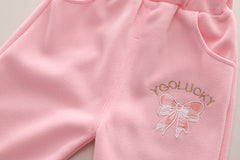 SSN040924-21 طقم بناتي قطن تقيل خريفي ربيعي قطعتين ( بلوزة + بنطلون)