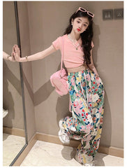 RM150424-12 طقم صيفي بناتي قطعتين ( بلوزة + بنطلون )