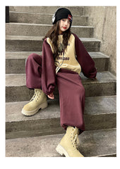 WZH191124-44 بدلة شتوي سميكة مبطنة فرو بالكامل قطعتين ( بلوزة + بنطلون)