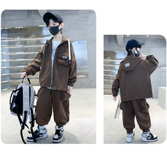 WZ261124-5 ترينج ولادي قطن ربيعي خريفي قطعتين ( جكيت + بنطلون)