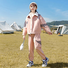 HBC040924-2 طقم بناتي شتوي مبطن فرو بالكامل قطعتين ( جكيت + بنطلون )