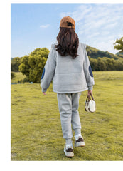 HBC040924-8 طقم بناتي شتوي مبطن فرو بالكامل 3 قطع ( بلوزة + فست + بنطلون)