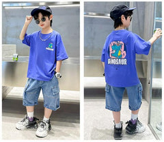 FU14042024-12 طقم ولادي صيفي قطعتين ( بلوزة + بنطلون)