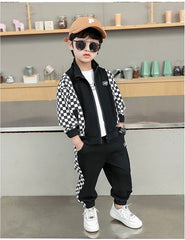 RM1227-45  بدلة رياضية شطرنج قطنية مميزة تتكون من قطعتين ( جكيت + بنطلون)