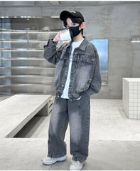 WZH301124-34 طقم ولادي جينز قطعتين ( جكيت + بنطلون)