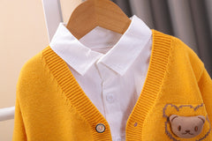 طقم ولادي 3 قطع دبدوب ( قميص + جكيت صوف + بنطلون جينز ) SSX220824-173