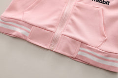 SSN040924-56 طقم بناتي ربيعي خريفي قطن تقيل 3 قطع ( جكيت + بنطلون + حقيبة)