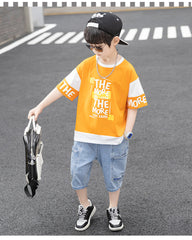 FU14042024-64 طقم ولادي صيفي قطعتين ( بلوزة + بنطلون)