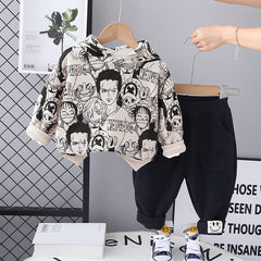 SSX220824-60 طقم ولادي شتوي تقيل مبطن فرو بالكامل قطعتين ( بلوزة + بنطلون)