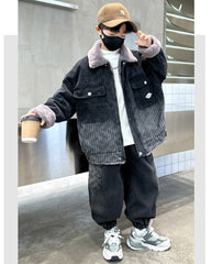 WZH301124-62 طقم شتوي ولادي مناسب للتلج وللبرد الشديد مبطن فرو بالكامل