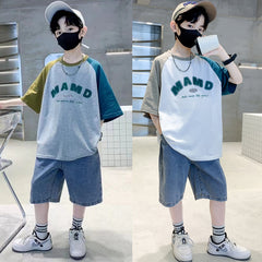 FU14042024-60 طقم ولادي صيفي قطعتين ( بلوزة + بنطلون)