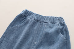 SSX220824-145 طقم ولادي 3 قطع ( جكيت جينز + بنطلون جينز + بلوزة )