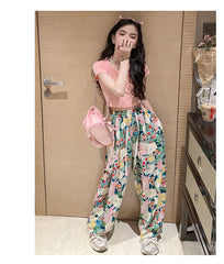 RM150424-12 طقم صيفي بناتي قطعتين ( بلوزة + بنطلون )