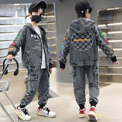 RM1227-01 طقم جينز تقيل ولادي قطعتني ( جكيت + بنطلون)