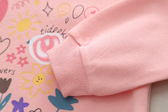 SSN040924-29 طقم بناتي قطن دافي خريفي ربيعي قطعتين ( بلوزة + بنطلون)