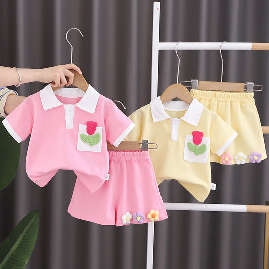 SSN040924-11 طقم بناتي صيفي قطعتين ( بلوزة + بنطلون)