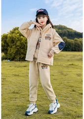 HBC040924-8 طقم بناتي شتوي مبطن فرو بالكامل 3 قطع ( بلوزة + فست + بنطلون)