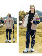 HBC040924-11 طقم بناتي شتوي مخمل مبطن فرو بالكامل بجي قطعتين ( جكيت + بنطلون)