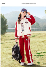 RM090424-3 بدلة سبورت قطني بناتي 3 قطع ( بلوزة + جكيت + بنطلون )