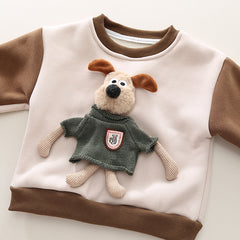 SSX220824-53 طقم ولادي شتوي تقيل مبطن فرو بالكامل قطعتين ( بلوزة + بنطلون)