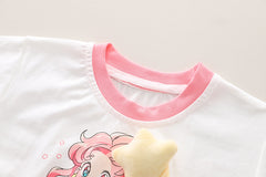 SSN040924-31 طقم بناتي صيفي قطني قطعتين ( بلوزة + بنطلون)