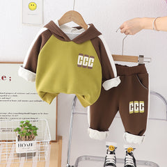 SSX220824-57 طقم ولادي شتوي تقيل مبطن فرو بالكامل قطعتين ( بلوزة + بنطلون)