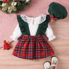 EU120424-7 طقم بناتي 3 قطع ( تنبان + فستان + طاقية)