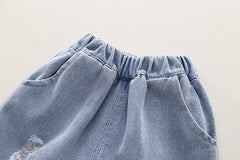 SSX220824-1 طقم ولادي قطعتين نخب اول ( بلوزة قطنية + شورت جينز )