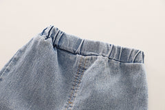 SSN040924-62 طقم بناتي قطن خريفي ربيعي 3 قطع ( جكيت + بلوزة + بنطلون جينز )